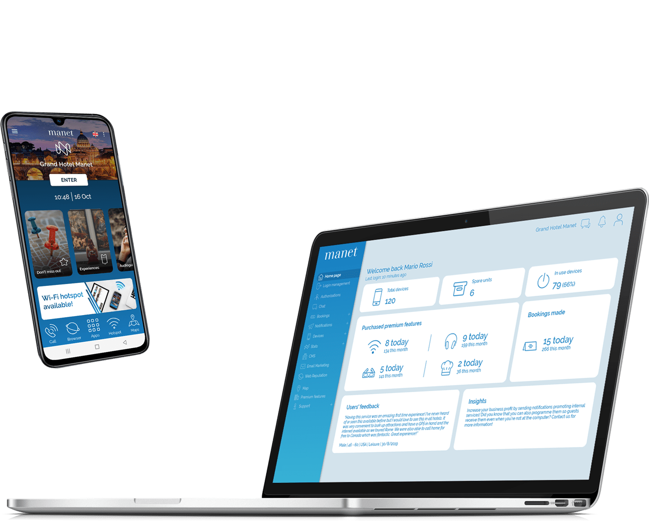 Dashboard e dispositivo Manet per l'hospitality