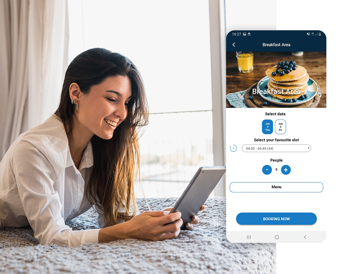 Un ospite prenota la colazione con l'app Manet